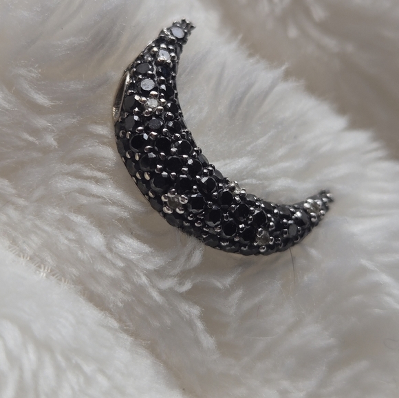 Black/White Diamond Cresent Moon Necklace 10K White Gold - NO CHAIN - Picture 4 of 8